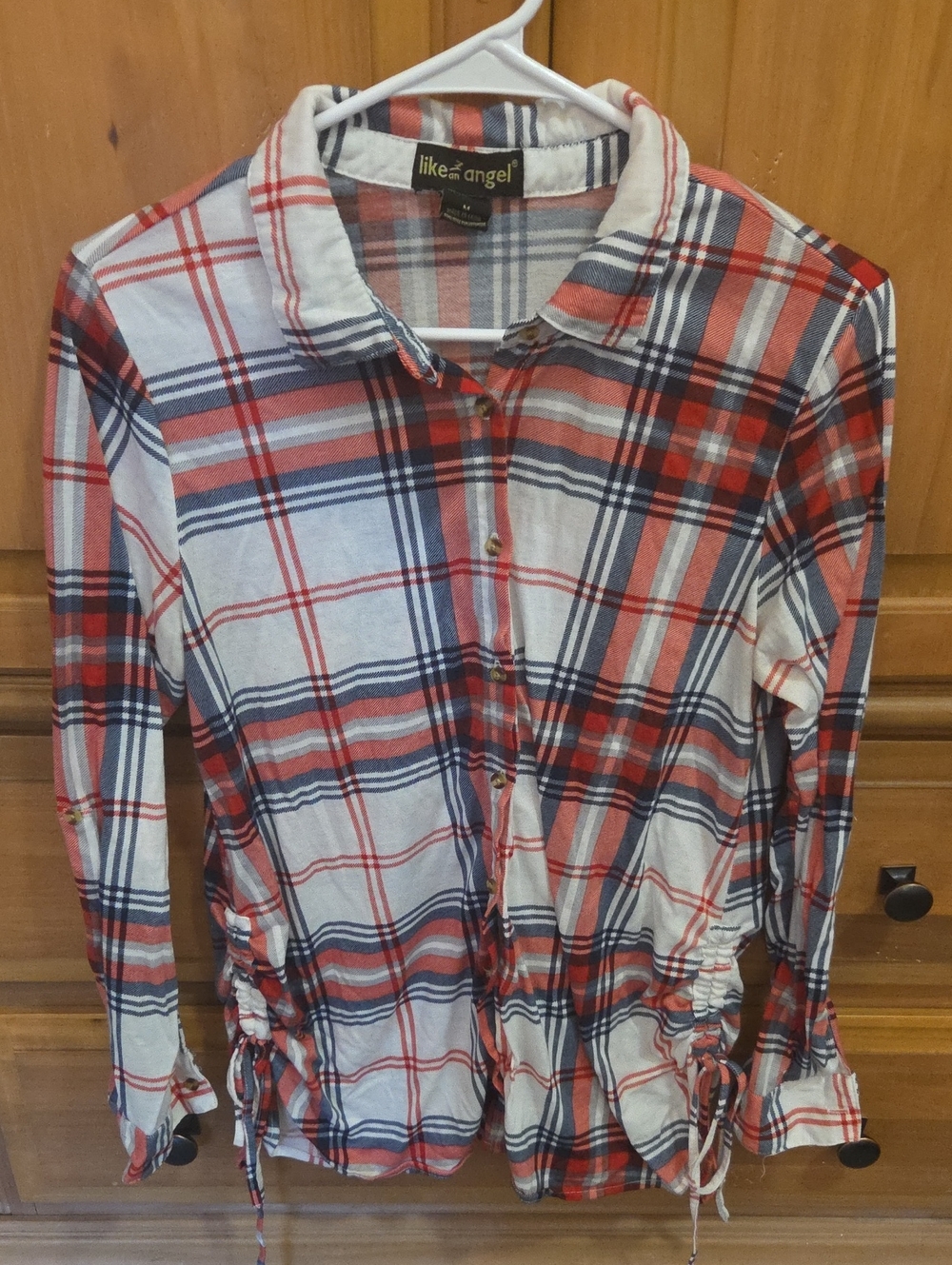 like an angel Red, Navy & White Plaid Button-Front Shirt Slim Fit Women Medium